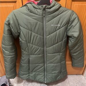green and pink columbia coat size girls large!!